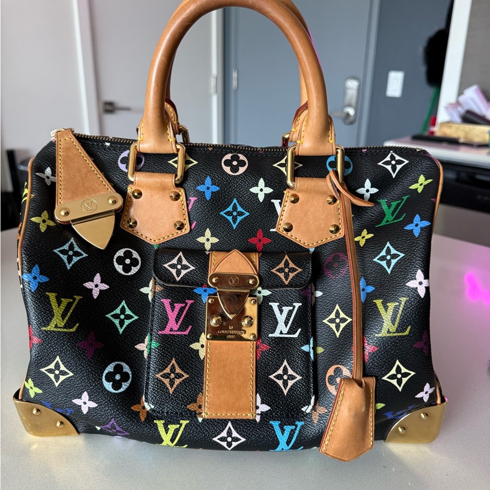 Louis Vuitton Black Satchel with Gold Hardware